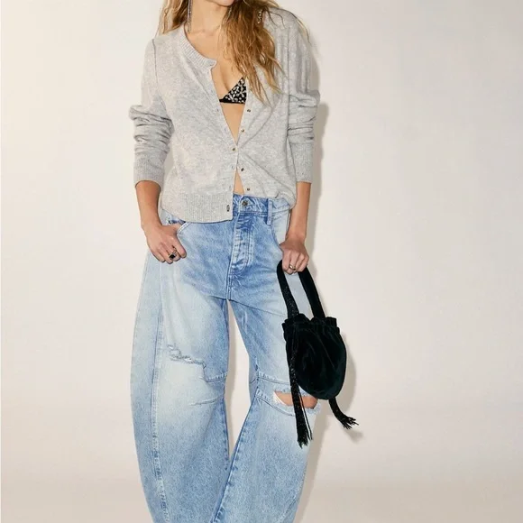 Free People Good Luck Mid Rise Barrel Jeans - Picture 1 of 7